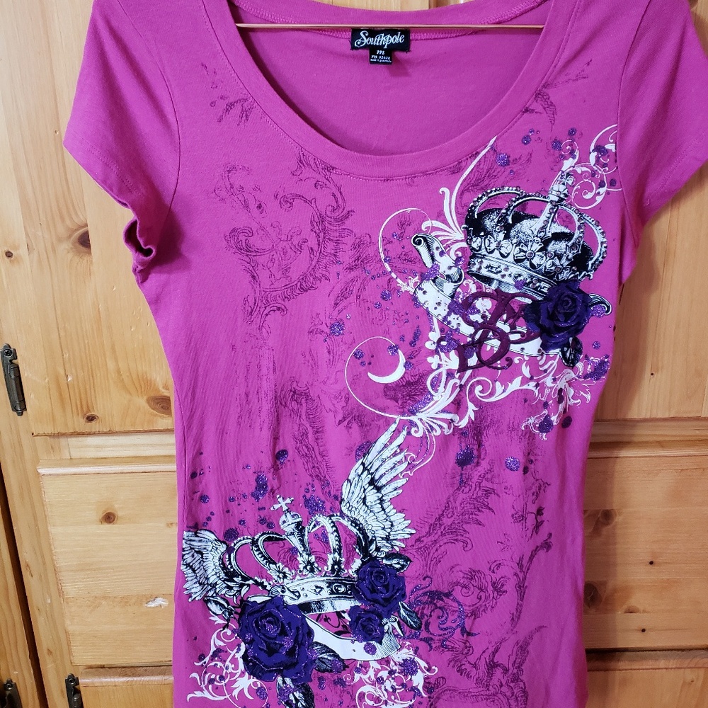 South Pole Glitter Graphic Design Top